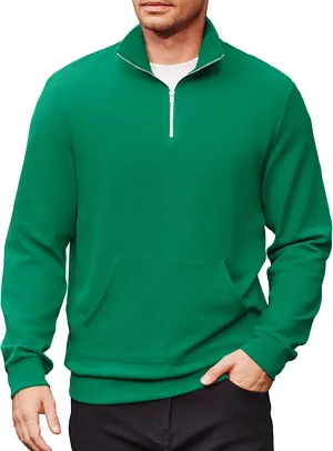 COOFANDY Mens Quarter Zip Pullover Quilted Sweatshirt Long Sleeve Mock Neck Sweater Polo Half Zip Pullover with Pocket