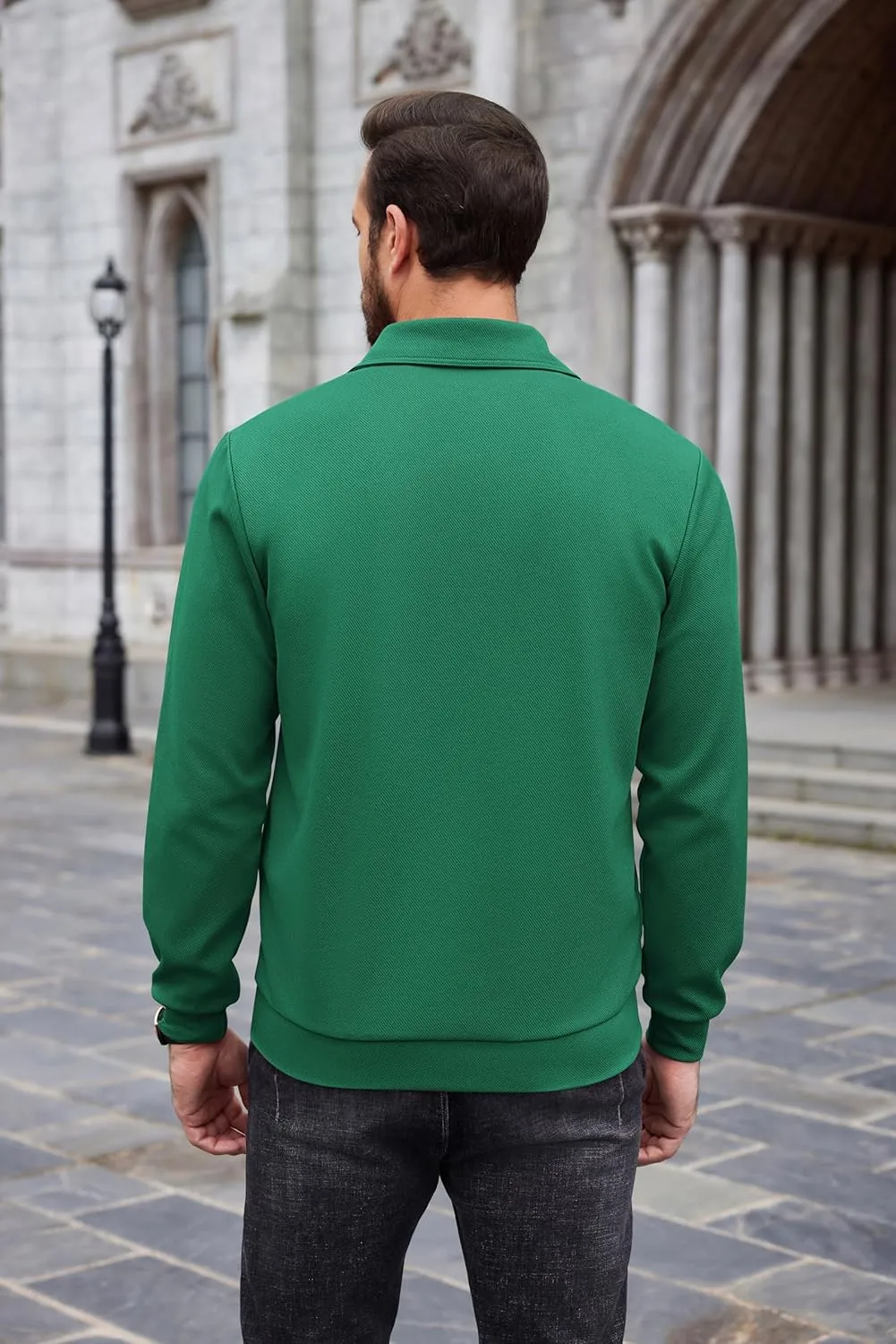 COOFANDY Mens Quarter Zip Pullover Quilted Sweatshirt Long Sleeve Mock Neck Sweater Polo Half Zip Pullover with Pocket