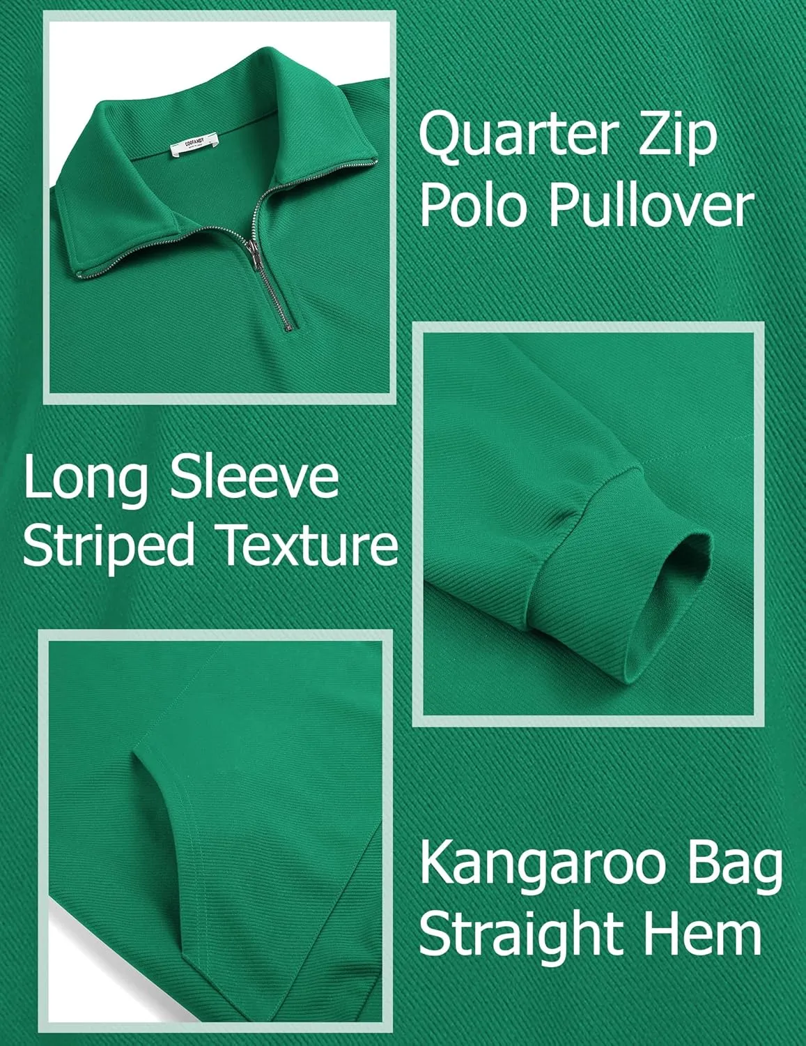 COOFANDY Mens Quarter Zip Pullover Quilted Sweatshirt Long Sleeve Mock Neck Sweater Polo Half Zip Pullover with Pocket
