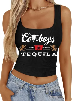 Country Concert Outfits for Women Cowgirl Tank Tops Western Cowboy Crop Tops Summer Cami Sleeveless Shirt