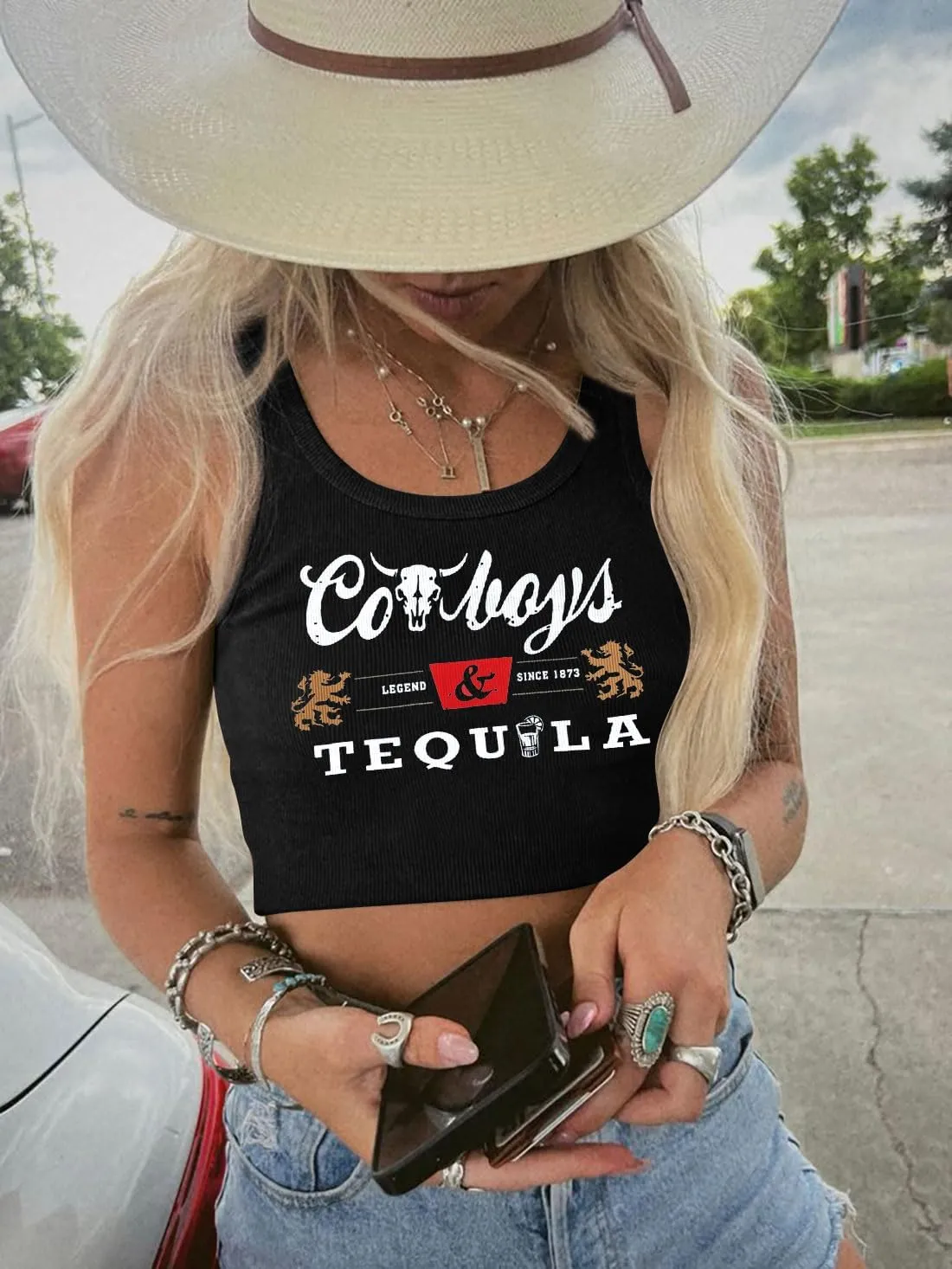 Country Concert Outfits for Women Cowgirl Tank Tops Western Cowboy Crop Tops Summer Cami Sleeveless Shirt