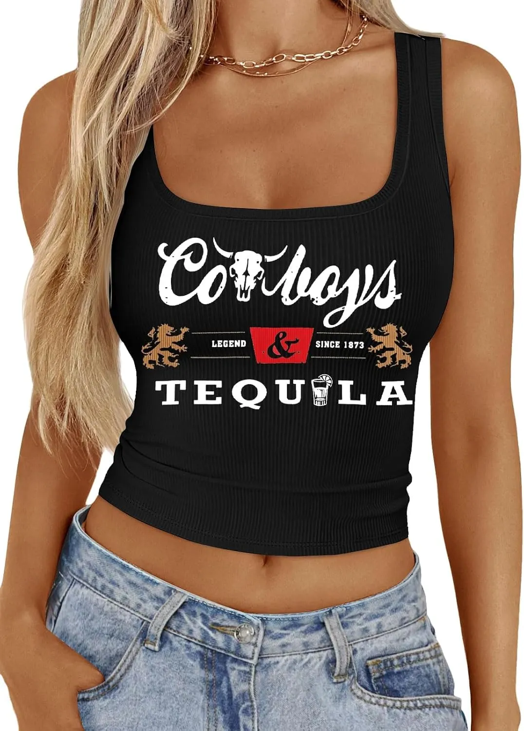 Country Concert Outfits for Women Cowgirl Tank Tops Western Cowboy Crop Tops Summer Cami Sleeveless Shirt