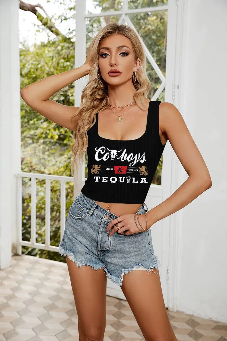 Country Concert Outfits for Women Cowgirl Tank Tops Western Cowboy Crop Tops Summer Cami Sleeveless Shirt