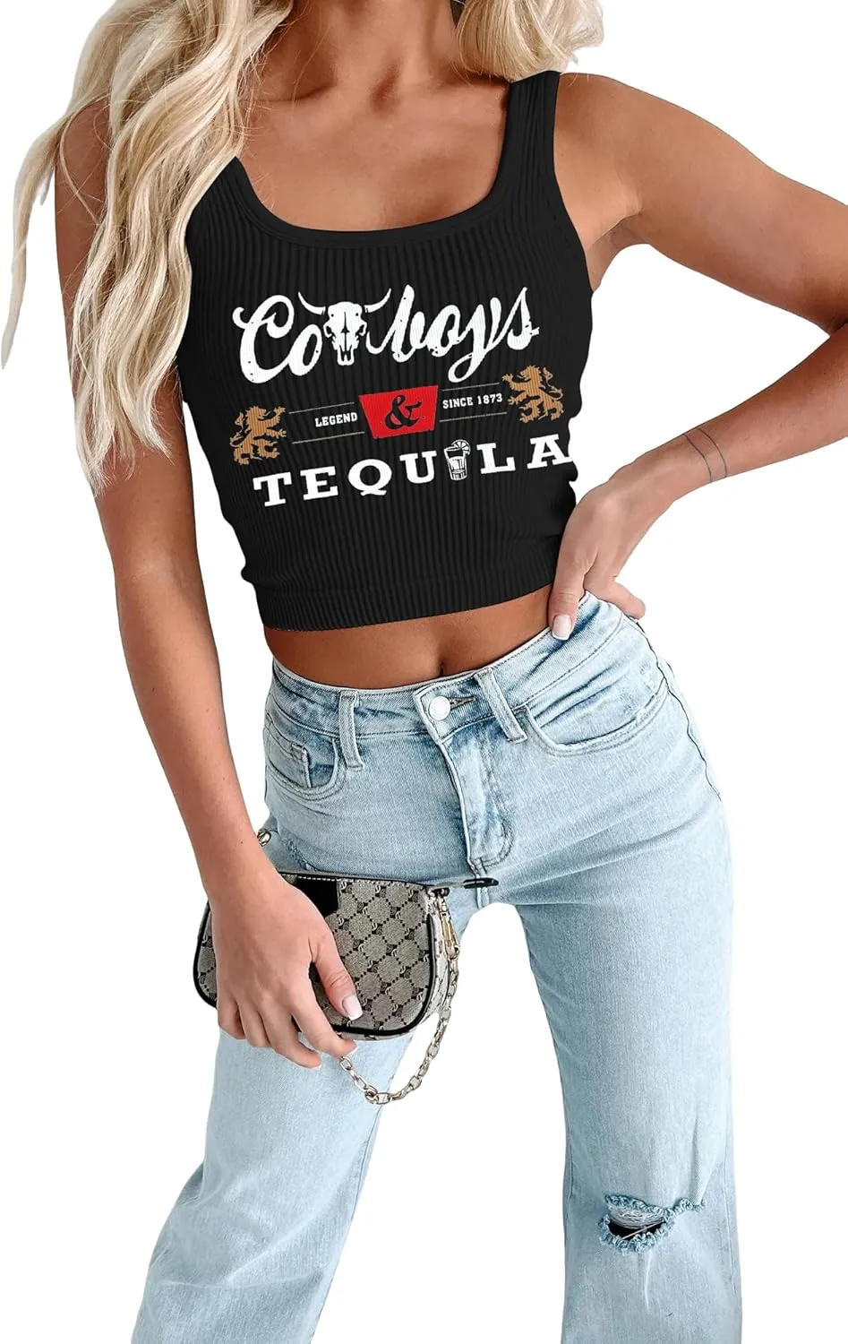 Country Concert Outfits for Women Cowgirl Tank Tops Western Cowboy Crop Tops Summer Cami Sleeveless Shirt