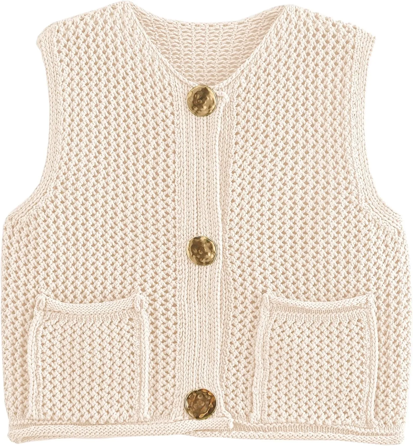 COZYPOIN Women's Sweaters Vest 2025 Button Down Sleeveless Chunky Cropped Knit Cardigan Crochet Tank Tops with Pockets