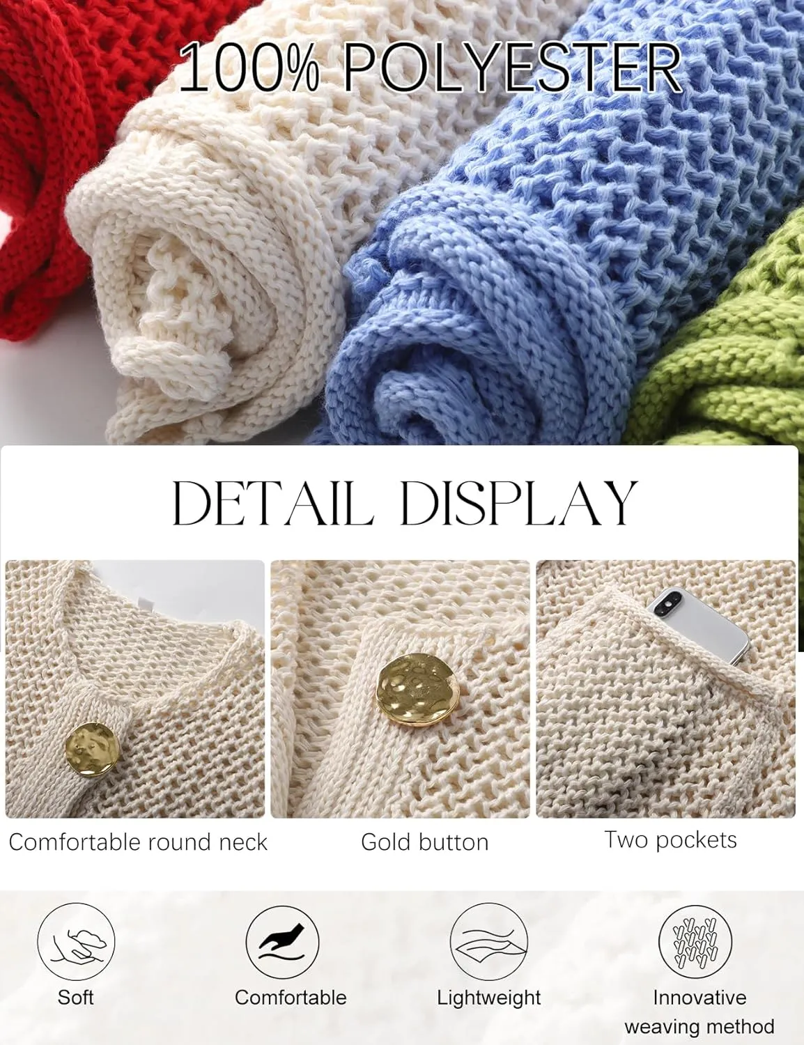 COZYPOIN Women's Sweaters Vest 2025 Button Down Sleeveless Chunky Cropped Knit Cardigan Crochet Tank Tops with Pockets