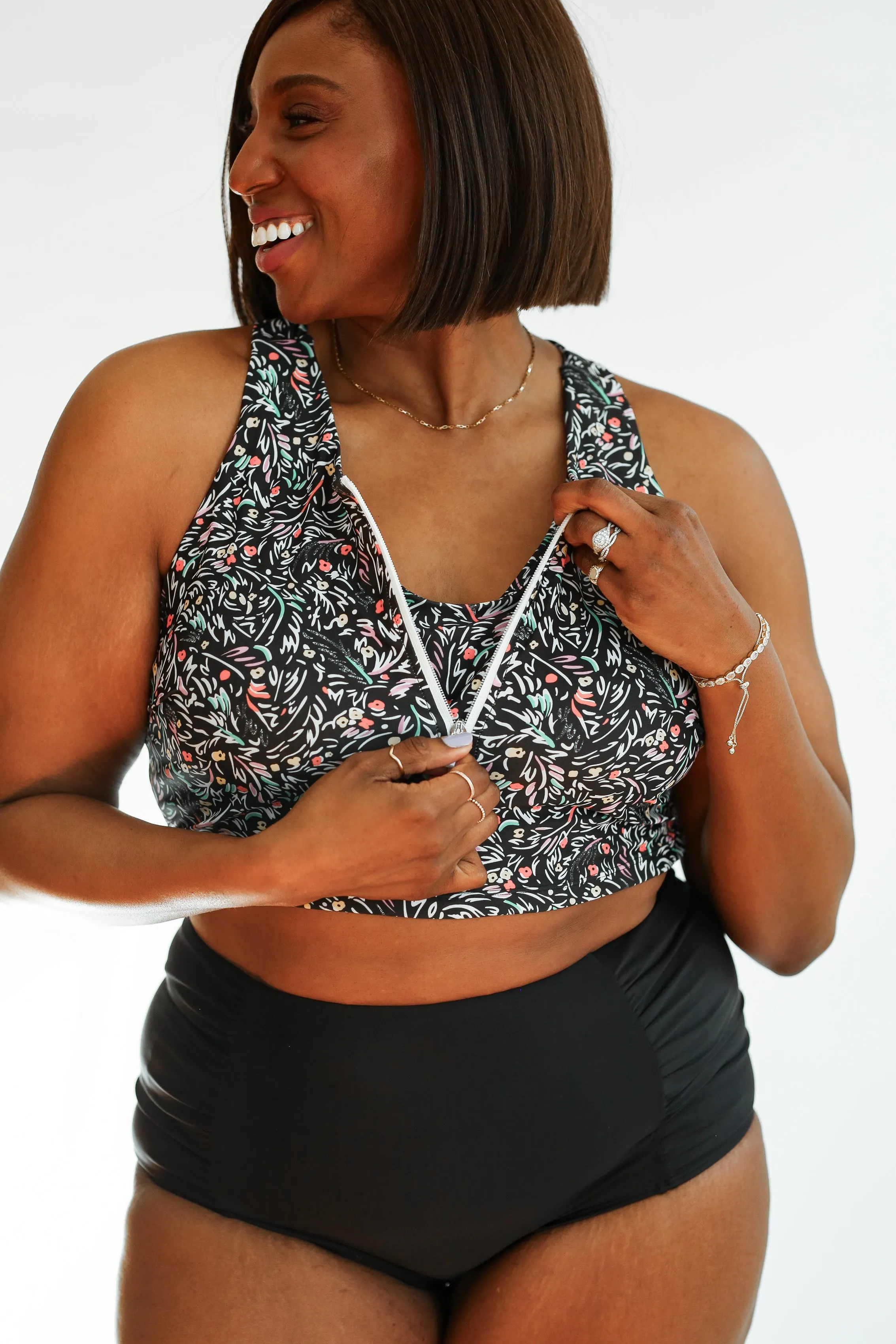 Crop Zip Up Breastfeeding Swimsuit Top