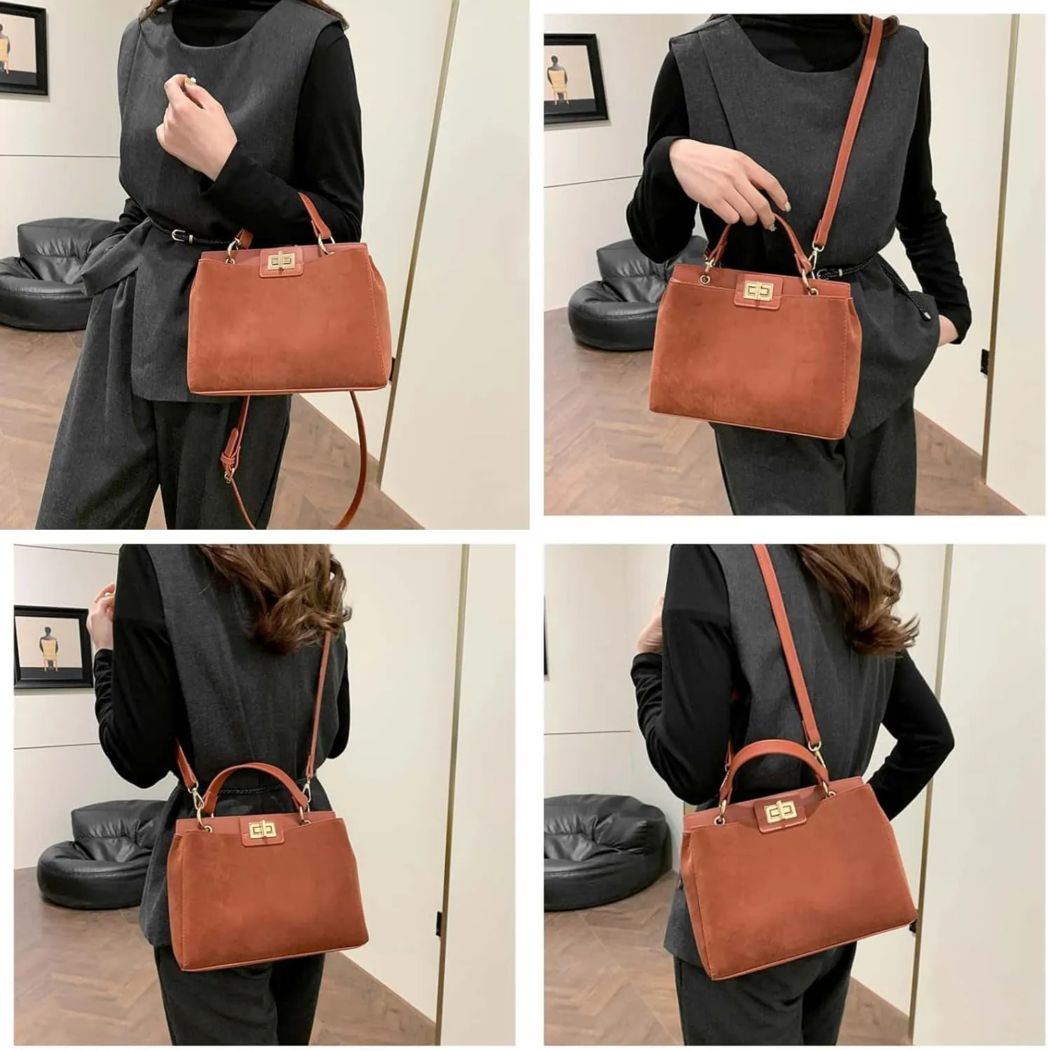 Crossbody Bags for Women Trendy Fashion Elegant Suede Handbag Shoulder Bag Daily Versatile Large Bucket Purse Travel