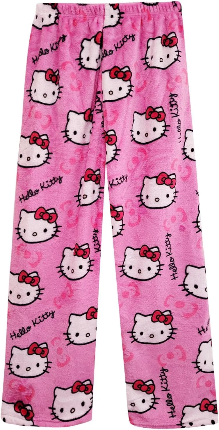 Cute Flannel Pajama Pants for Women, Cartoon Plush Pjs Pajamas Bottom Anime Sleep Pants