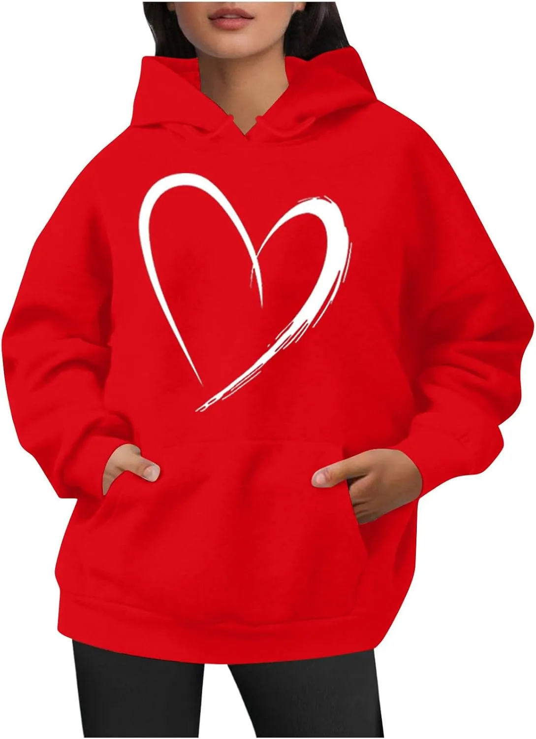 Cute Hoodies For Women 2024 Trendy Love Heart Print Hooded Sweatshirts Casual Loose Teen Girls y2k Hoodie Pullovers