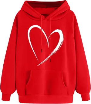 Cute Hoodies For Women 2024 Trendy Love Heart Print Hooded Sweatshirts Casual Loose Teen Girls y2k Hoodie Pullovers