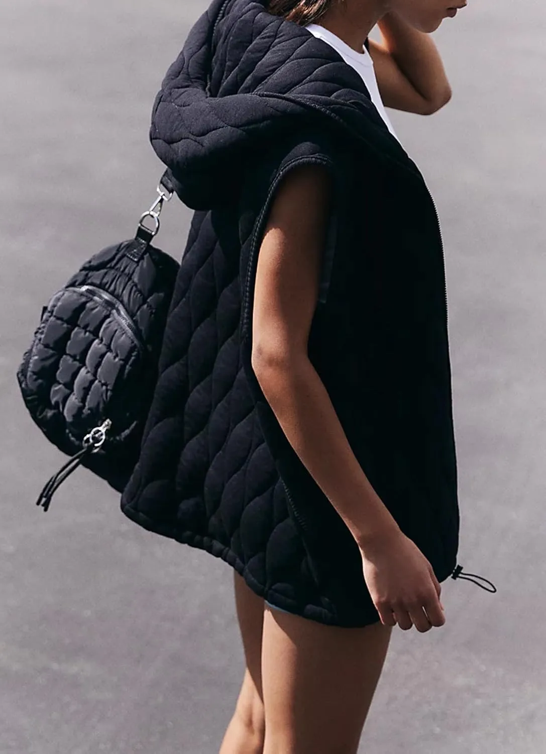 D-Sun Women's Quilted Puffer Vest Casual Sleeveless Hooded Zip Up Jacket Coat Outerwear With Pocket