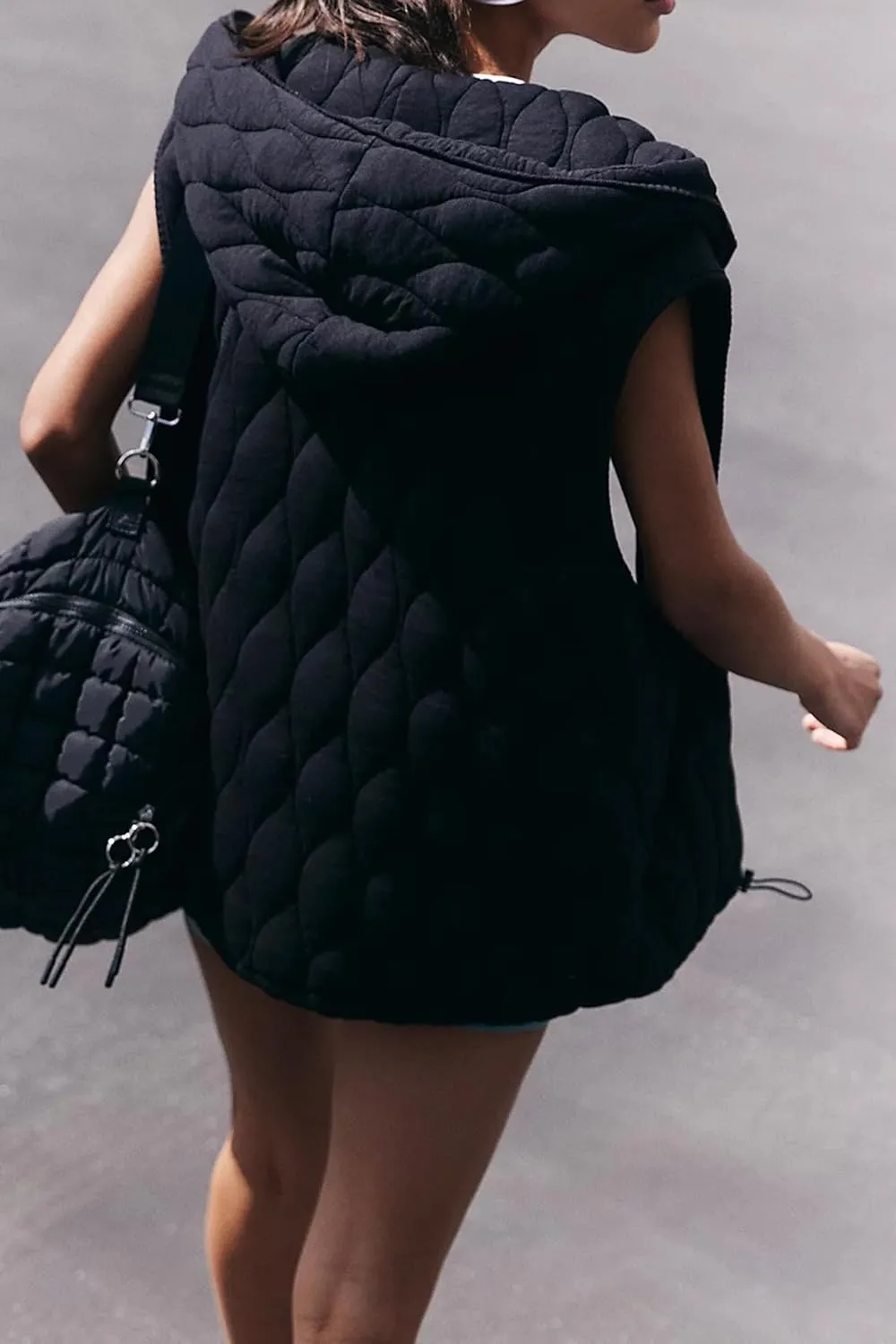 D-Sun Women's Quilted Puffer Vest Casual Sleeveless Hooded Zip Up Jacket Coat Outerwear With Pocket