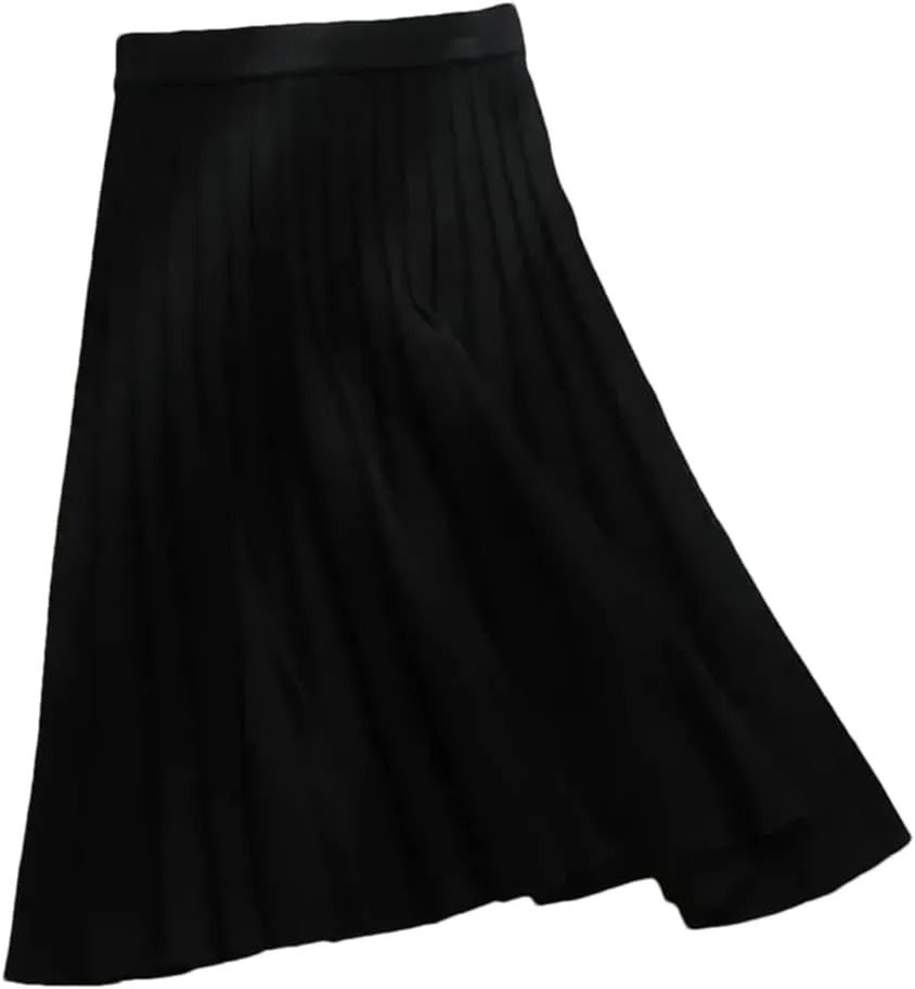 DBFBDTU Women Knitted Midi Skirt A-Line High Waist Pleated Long Skirt