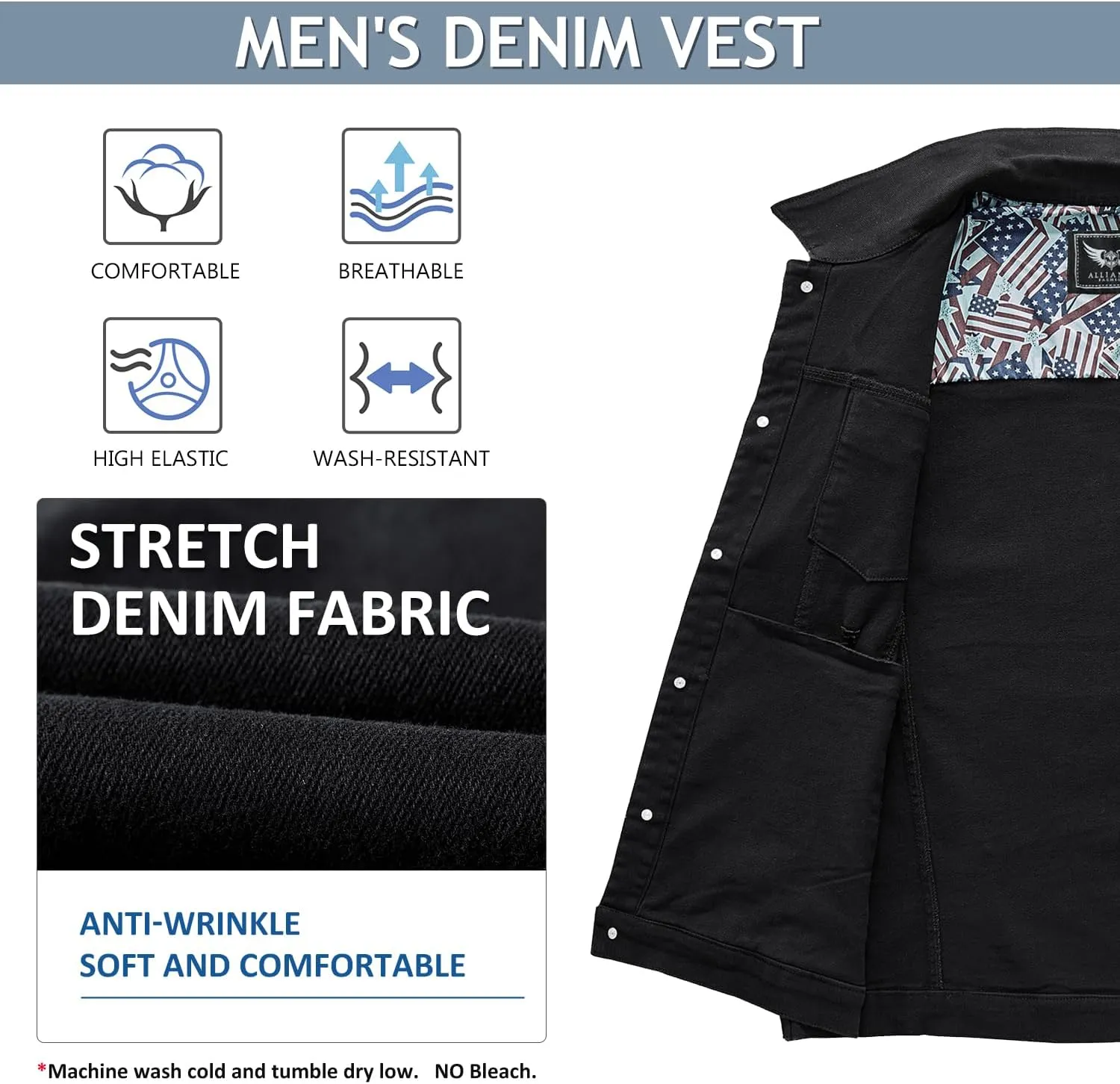 Denim Vest Jacket for Men Fashion Stretchy Trucker Sleeveless Jean Outerwear