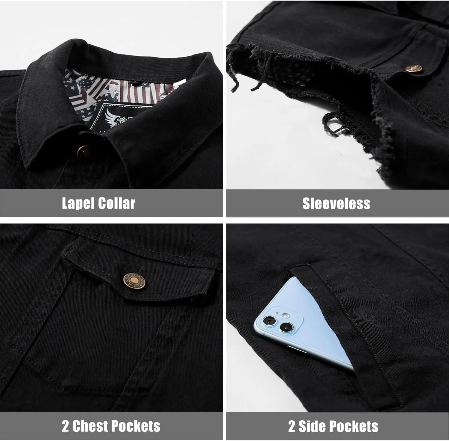 Denim Vest Jacket for Men Fashion Stretchy Trucker Sleeveless Jean Outerwear