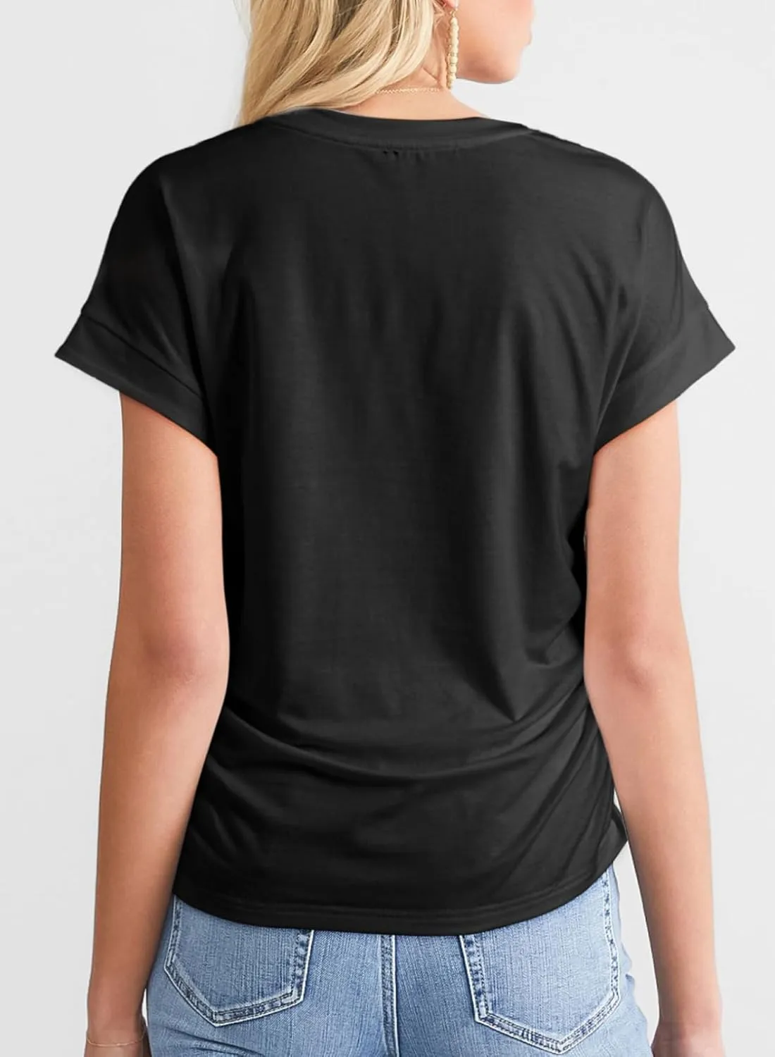 Dokotoo Spring Tops for Women 2025 Round Neck Cap Sleeve Side Ruched Summer Tops for Women Trendy Women Clothing