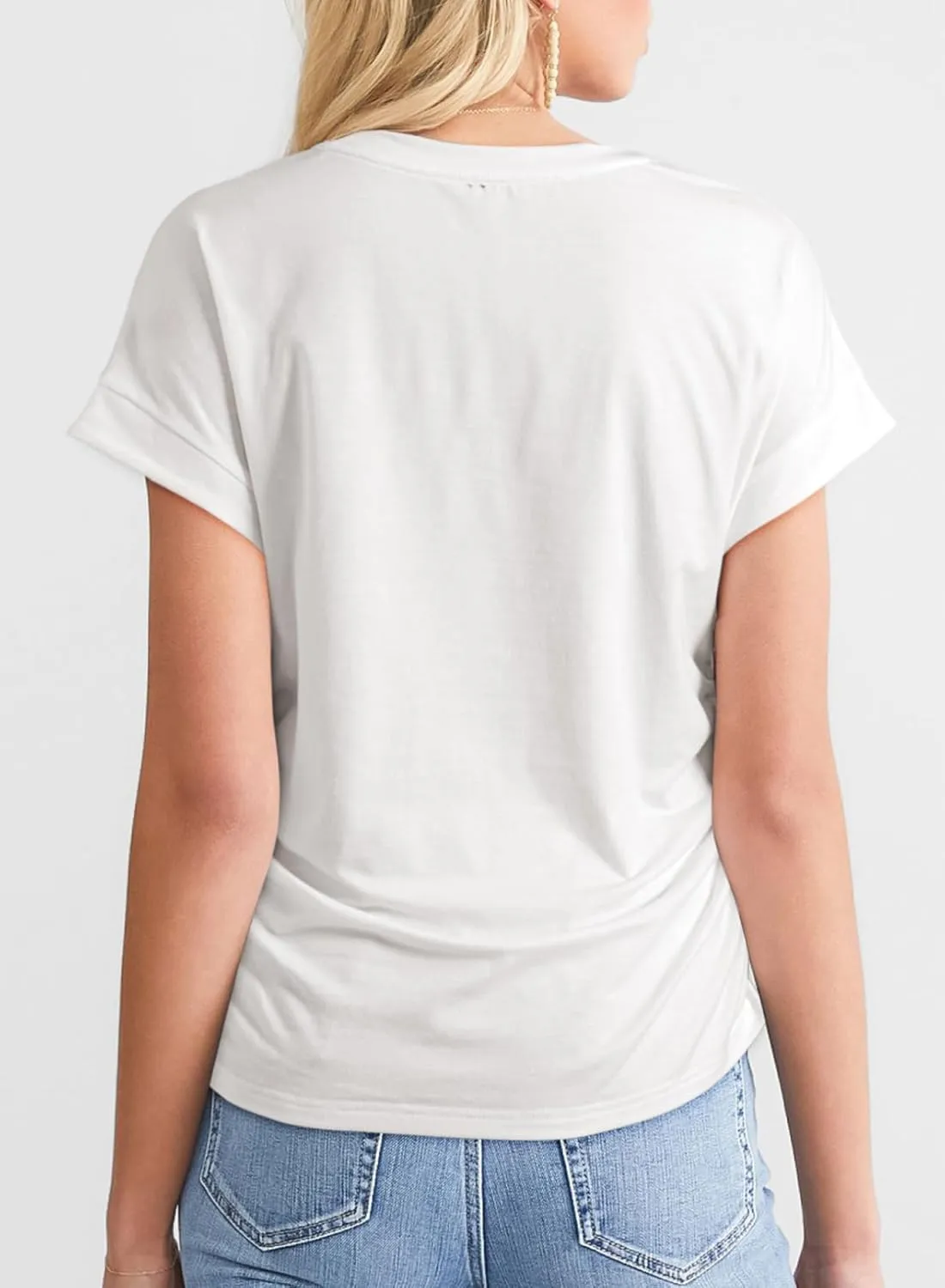 Dokotoo Spring Tops for Women 2025 Round Neck Cap Sleeve Side Ruched Summer Tops for Women Trendy Women Clothing