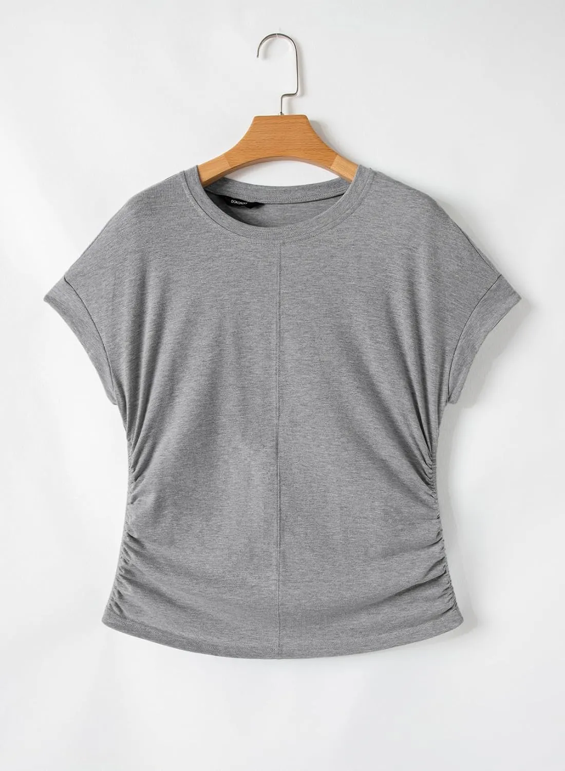 Dokotoo Spring Tops for Women 2025 Round Neck Cap Sleeve Side Ruched Summer Tops for Women Trendy Women Clothing
