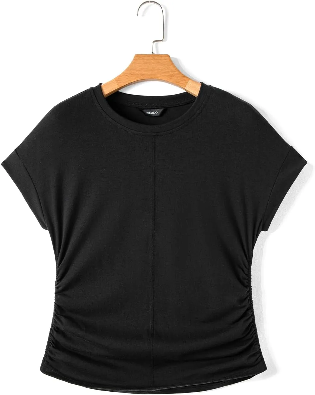 Dokotoo Spring Tops for Women 2025 Round Neck Cap Sleeve Side Ruched Summer Tops for Women Trendy Women Clothing