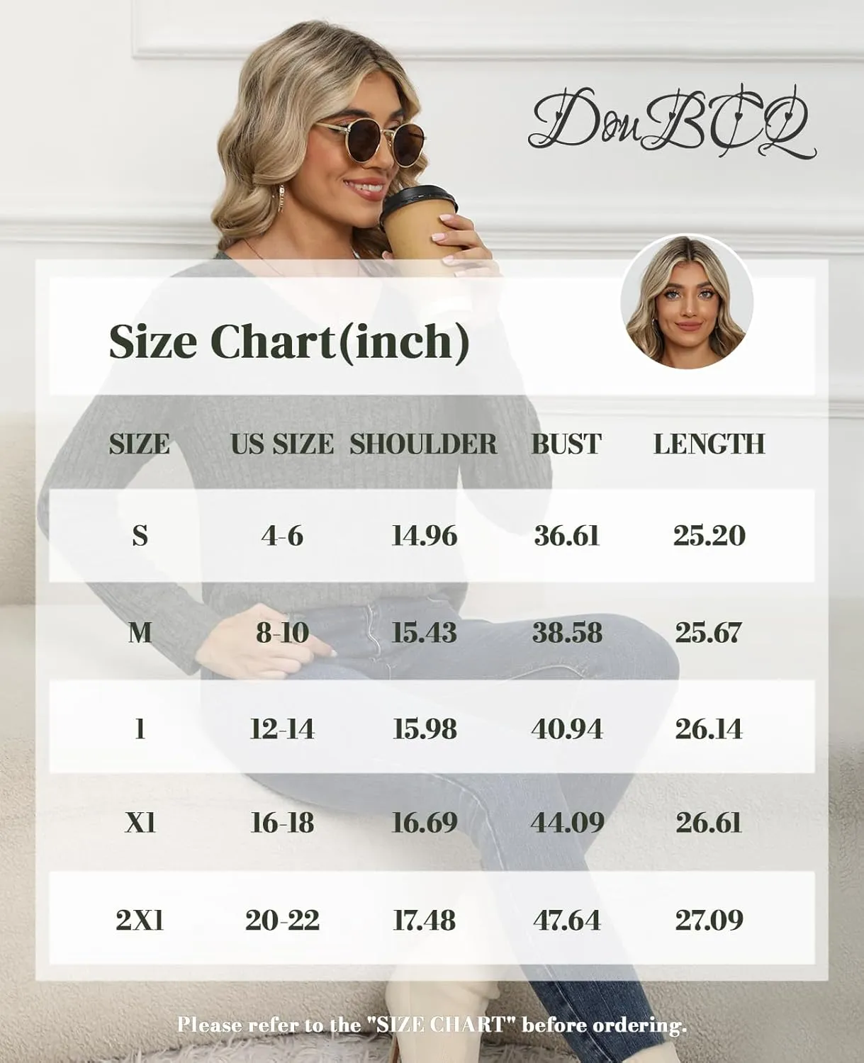 DouBCQ Womens Long Sleeve Shirts Casual V Neck Tunic Tops Fashion Loose Fall Sweaters