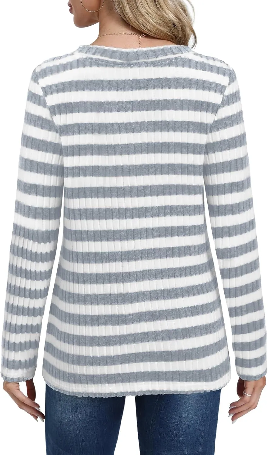 DouBCQ Womens Long Sleeve Shirts Casual V Neck Tunic Tops Fashion Loose Fall Sweaters