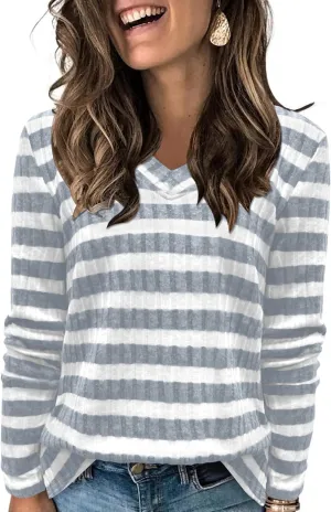 DouBCQ Womens Long Sleeve Shirts Casual V Neck Tunic Tops Fashion Loose Fall Sweaters