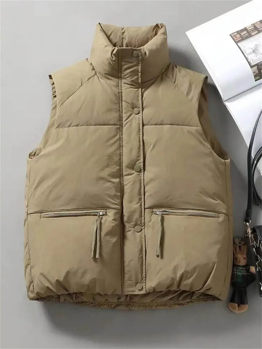 Down Cotton Vest Winter Sleeveless Padded Jacket Female Oversized Loose Zipper Vests Ladies Warm Puffer Coats