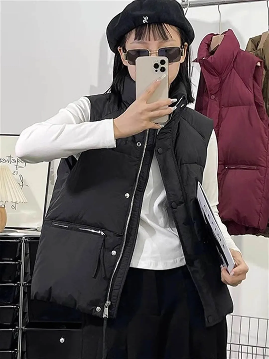 Down Cotton Vest Winter Sleeveless Padded Jacket Female Oversized Loose Zipper Vests Ladies Warm Puffer Coats
