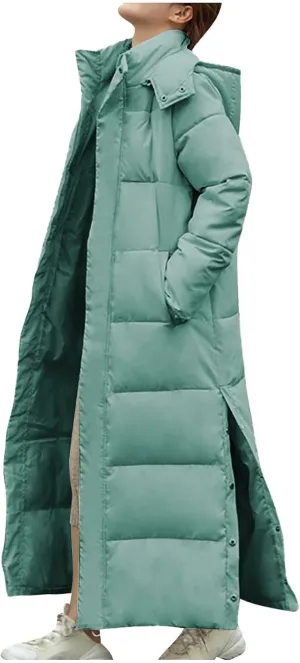 Down jacket women Long Quilted Coat For Women Maxi Length Hooded Puffer Jackets Warm Winter Side Slit Down Coat