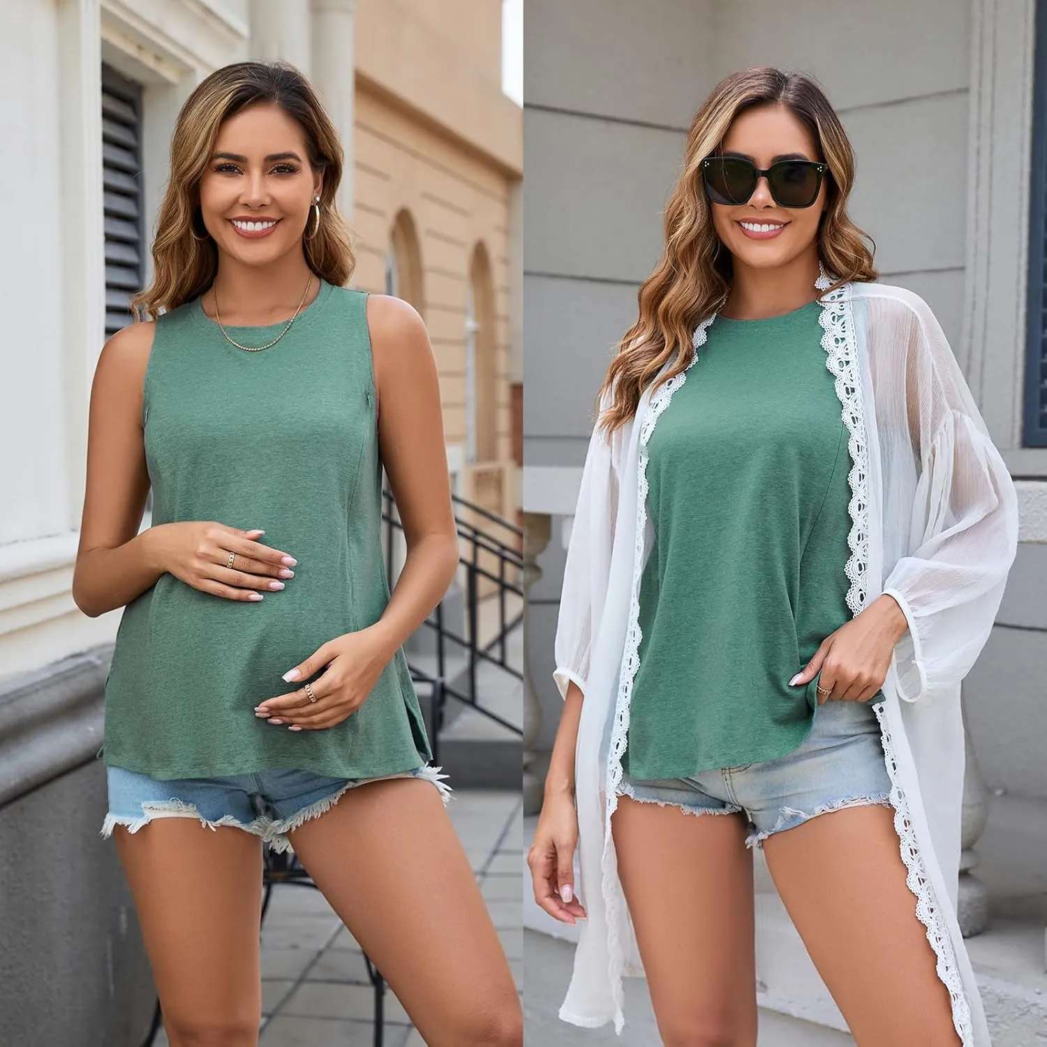 Ecavus Women's 3-Pack Nursing Tank Tops Hidden Zippers Sleeveless Breastfeeding Shirts Loose Fit Maternity Tops
