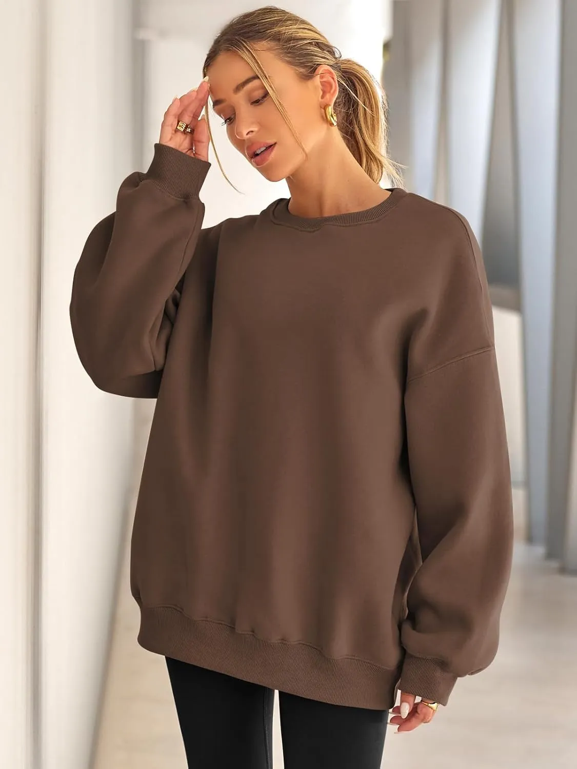 EFAN Womens Oversized Sweatshirts Hoodies Fleece Crewneck Sweaters Casual Tops Comfy Fall Fashion Outfits Winter Clothes 2025