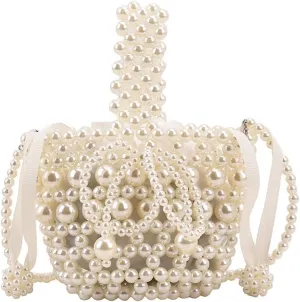 Elegant Artificial Pearl Bowknot Beaded Handbag for Women Versatile Crossbody Shoulder Bag with Bowknot Bucket Bags