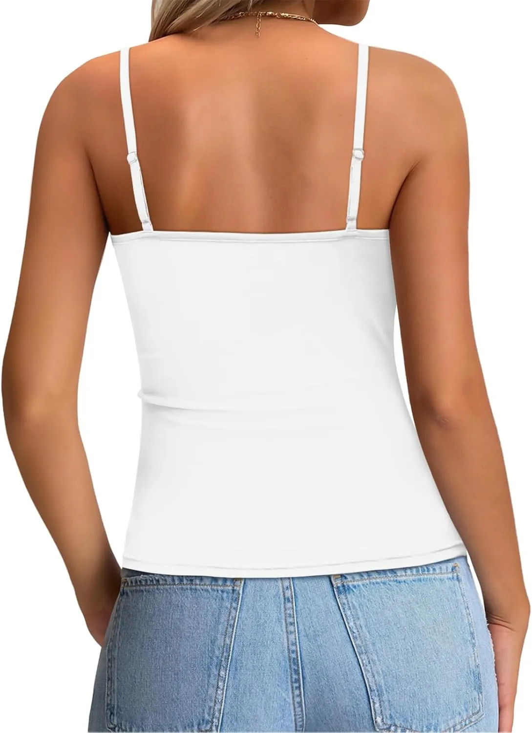 Elesomo Spaghetti Strap Tank Tops for Women Square Neck Sleeveless Fitted Shirts