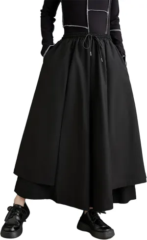 ellazhu Women's Oversized Irregular Drop Crotch Wide Leg Hakama Drawstring Harem Pants GZ163