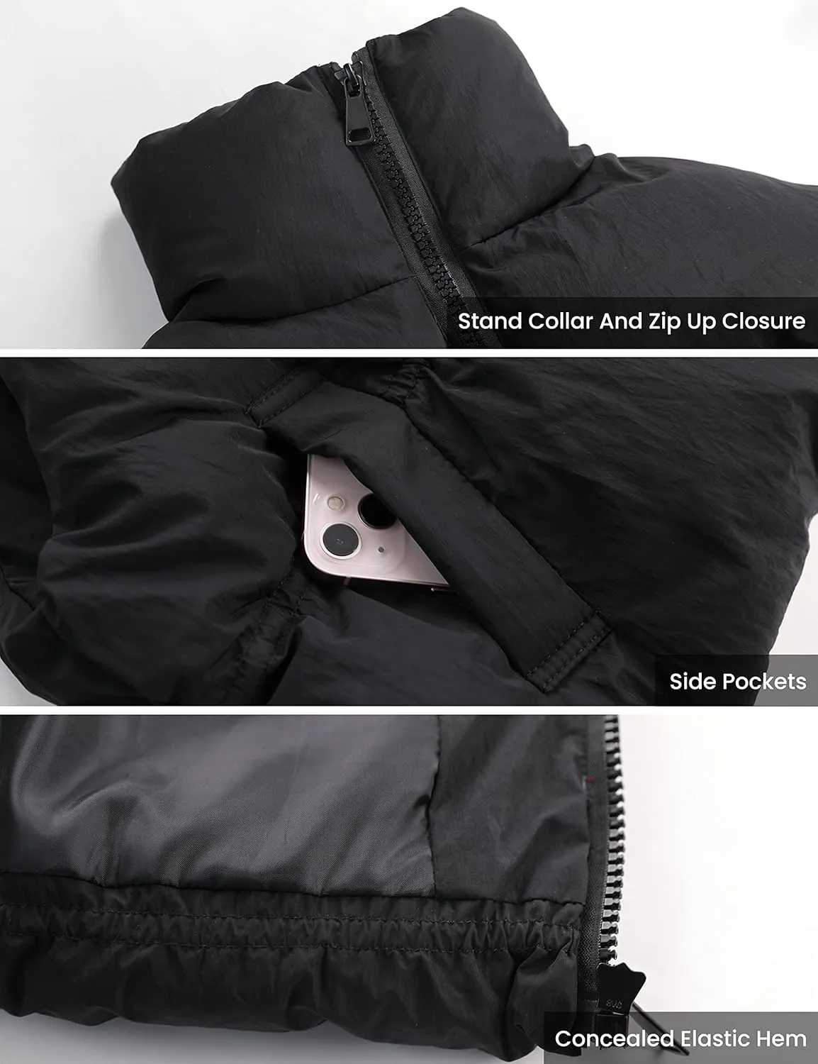 EsheSy Women's Cropped Puffer Vest Stand Collar Full Zip Sleeveless Warm Padded Jacket