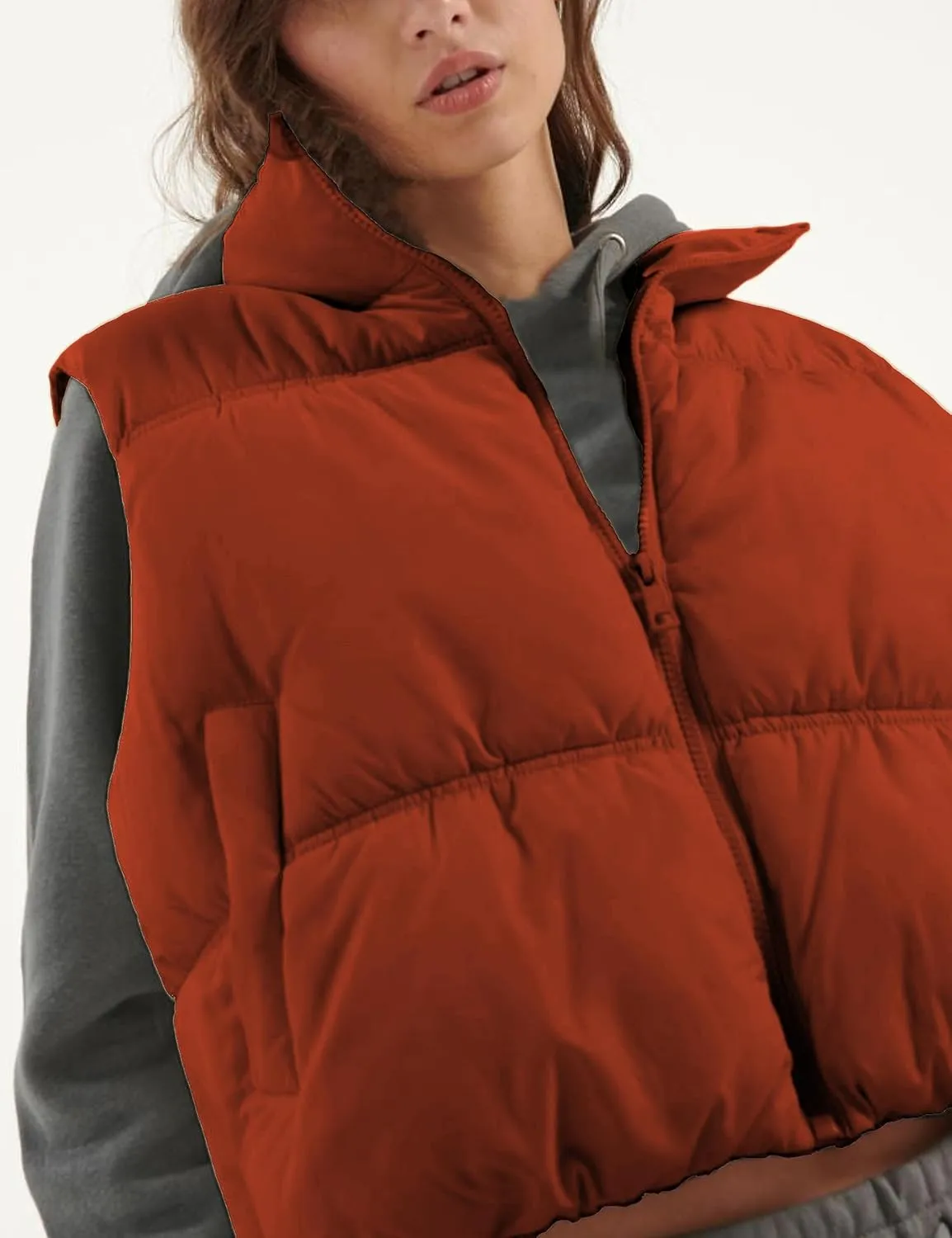 EsheSy Women's Cropped Puffer Vest Stand Collar Full Zip Sleeveless Warm Padded Jacket