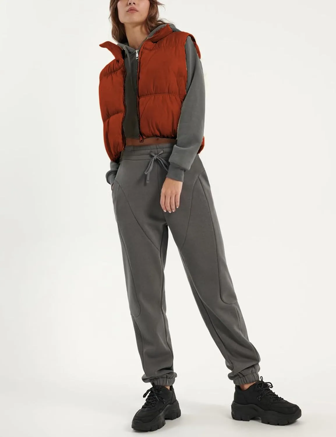 EsheSy Women's Cropped Puffer Vest Stand Collar Full Zip Sleeveless Warm Padded Jacket