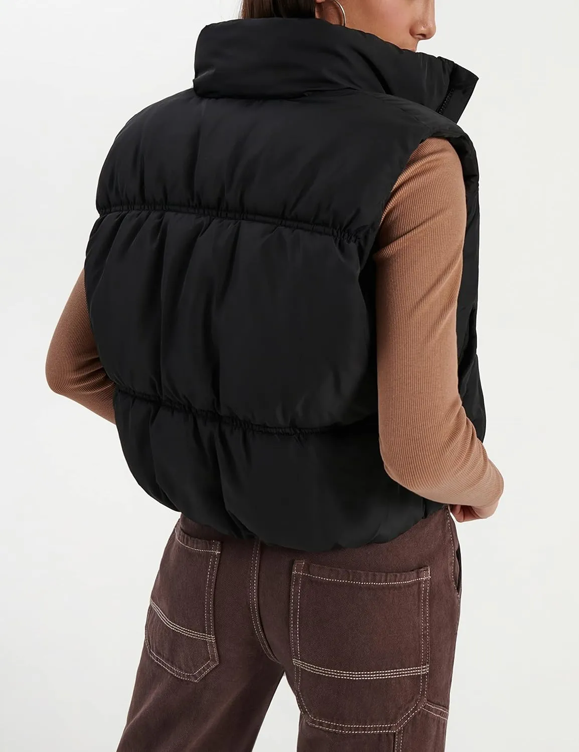 EsheSy Women's Cropped Puffer Vest Stand Collar Full Zip Sleeveless Warm Padded Jacket
