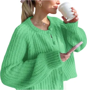 Esmeling Womens Long Sleeve Crewneck Sweater Cardigans Fall Casual Solid Chunky Knit Coat