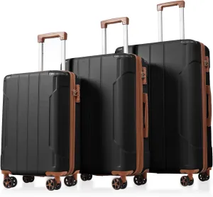 Expandable 3-Piece Luggage Set, Comfort and Style for Every Journey, Durable ABS Hard Shell with Double Spinner Wheels, Black Brown