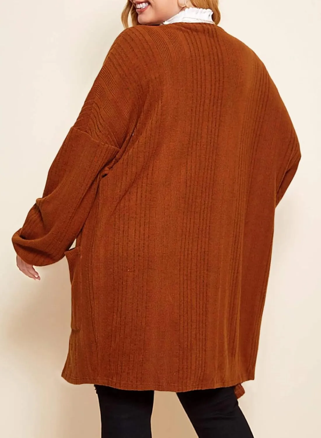 Eytino Womens Plus Size Cardigan Long Sleeve Open Front Casual Knit Sweaters with Pockets Loose Outwear(1X-5X)