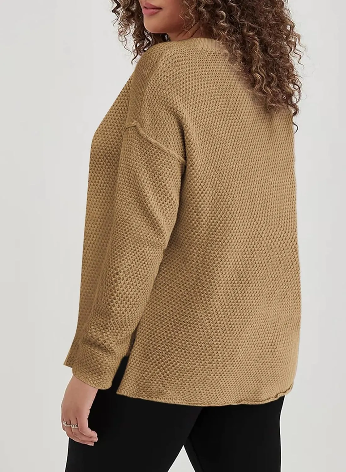 Eytino Womens Plus Size Sweaters Casual Long Sleeve Loose V Neck Button Henley Tops Pullover Knit Jumpers,(1X-5X)