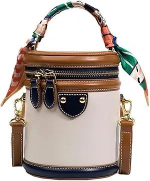 Fashion Colorblock Bucket Bag Casual for Women,2025 New Leather Fashion Versatile Colorblock Niche Design Cylinder Bag
