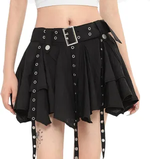 Fashion Women's Casual High Waist A-line Mini Skirt Y2K Harajuku Halter Decoration Irregular Pleated Skirt