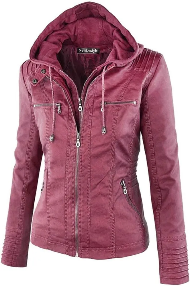 Faux Leather Jacket for Women Casual Moto Biker Jacket Quilted Full-Zip Coat
