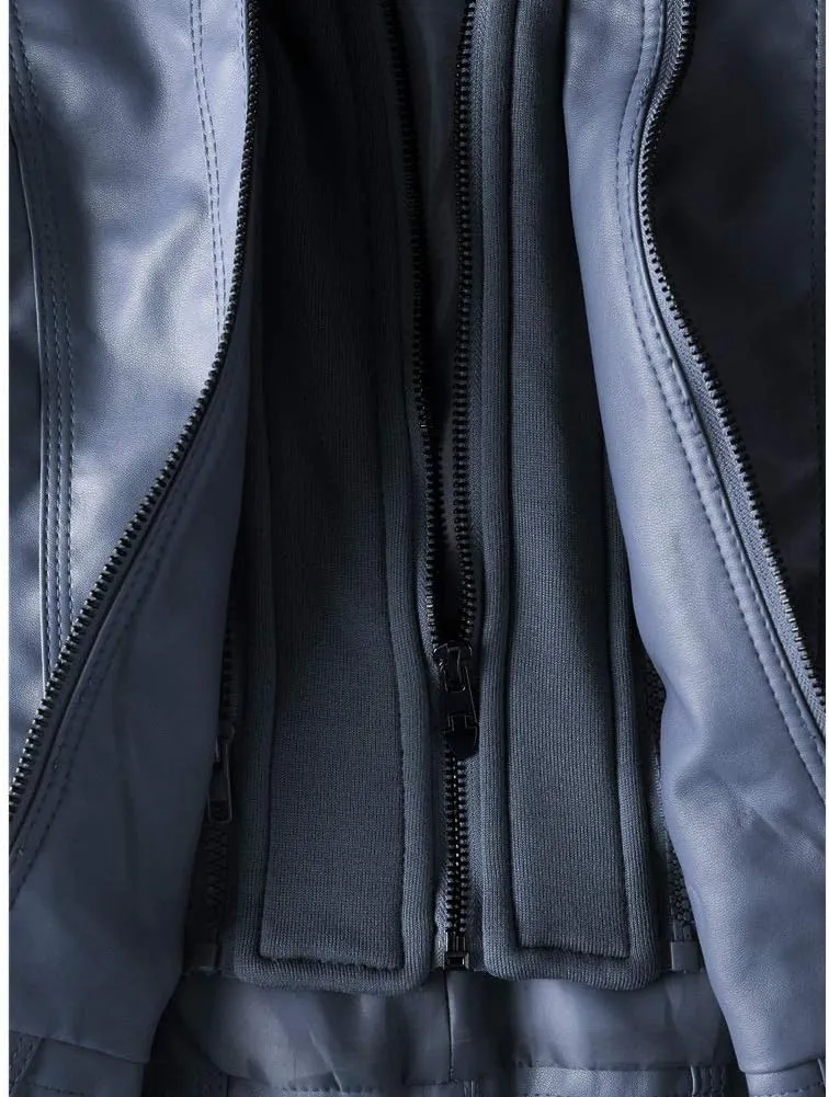 Faux Leather Jacket for Women Casual Moto Biker Jacket Quilted Full-Zip Coat