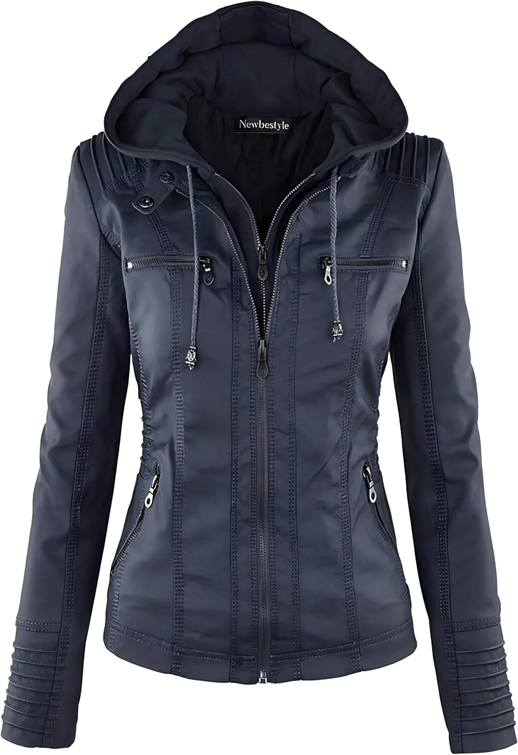 Faux Leather Jacket for Women Casual Moto Biker Jacket Quilted Full-Zip Coat