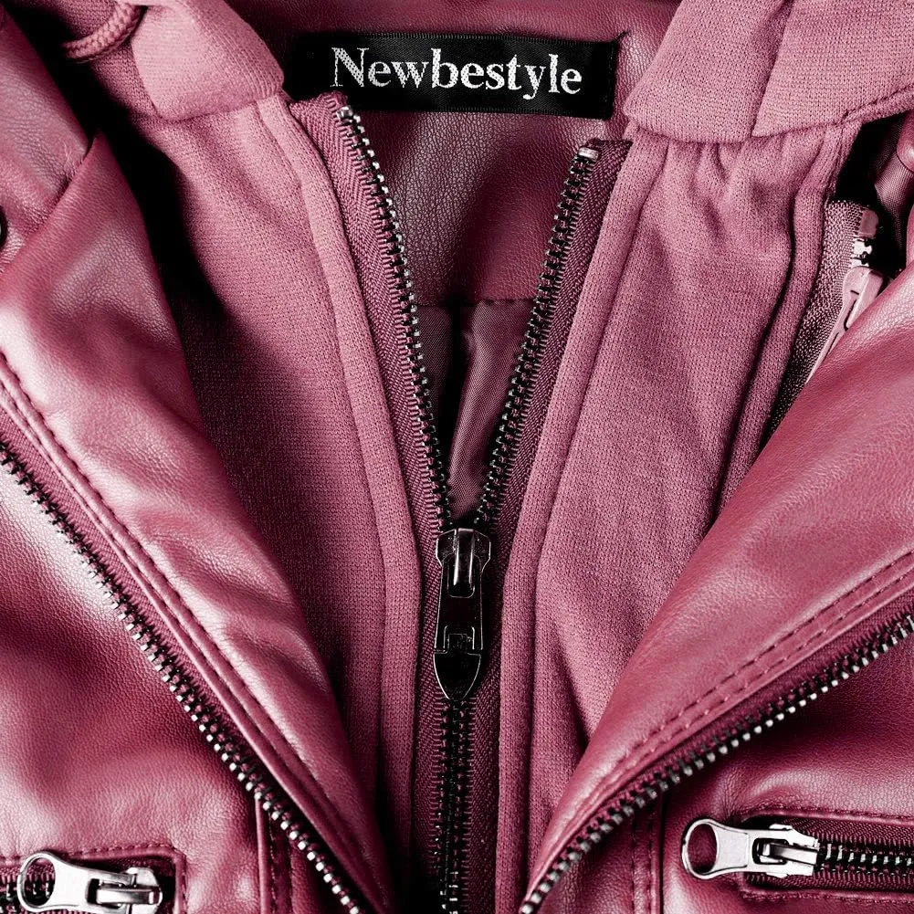Faux Leather Jacket for Women Casual Moto Biker Jacket Quilted Full-Zip Coat