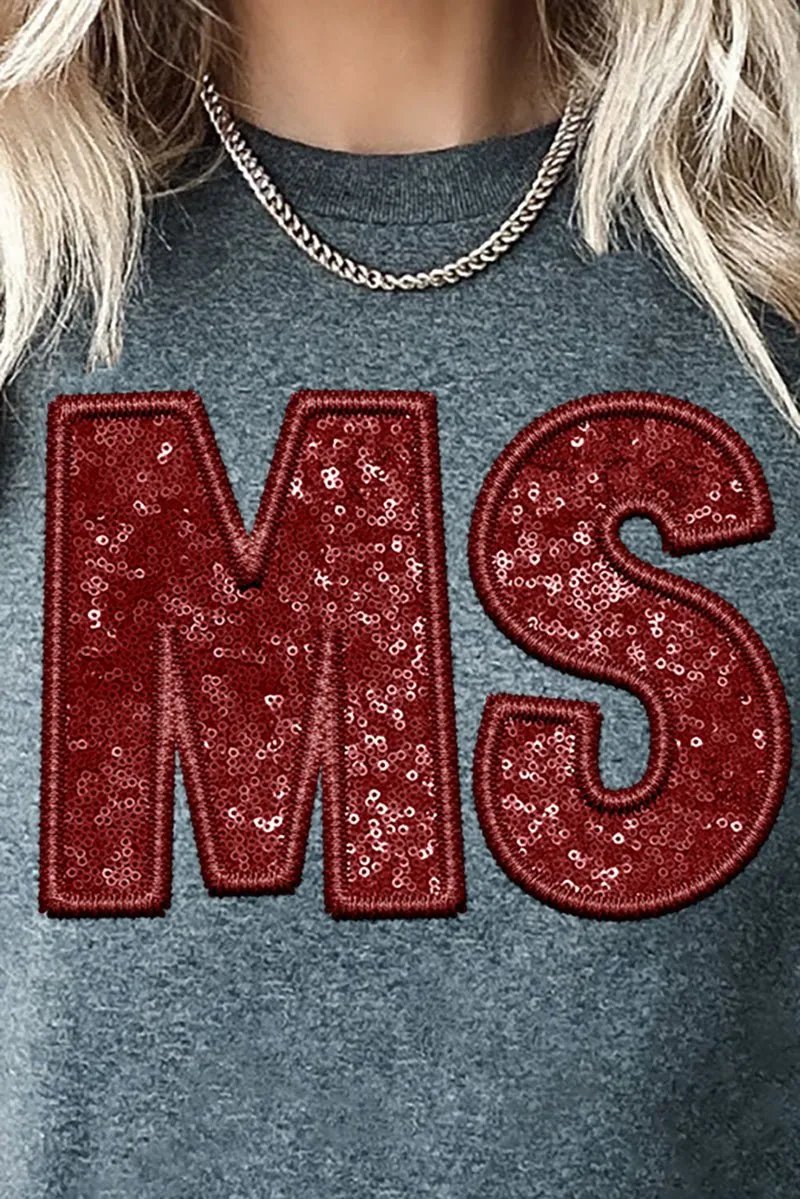 Faux Sequin Maroon MS Transfer Short Sleeve Relaxed Fit T-Shirt